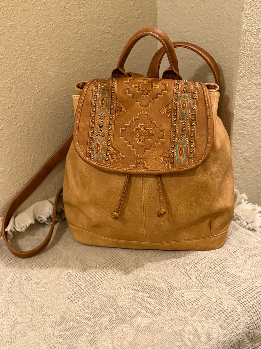 Montana West Tan Embroidered Drawstring Backpack